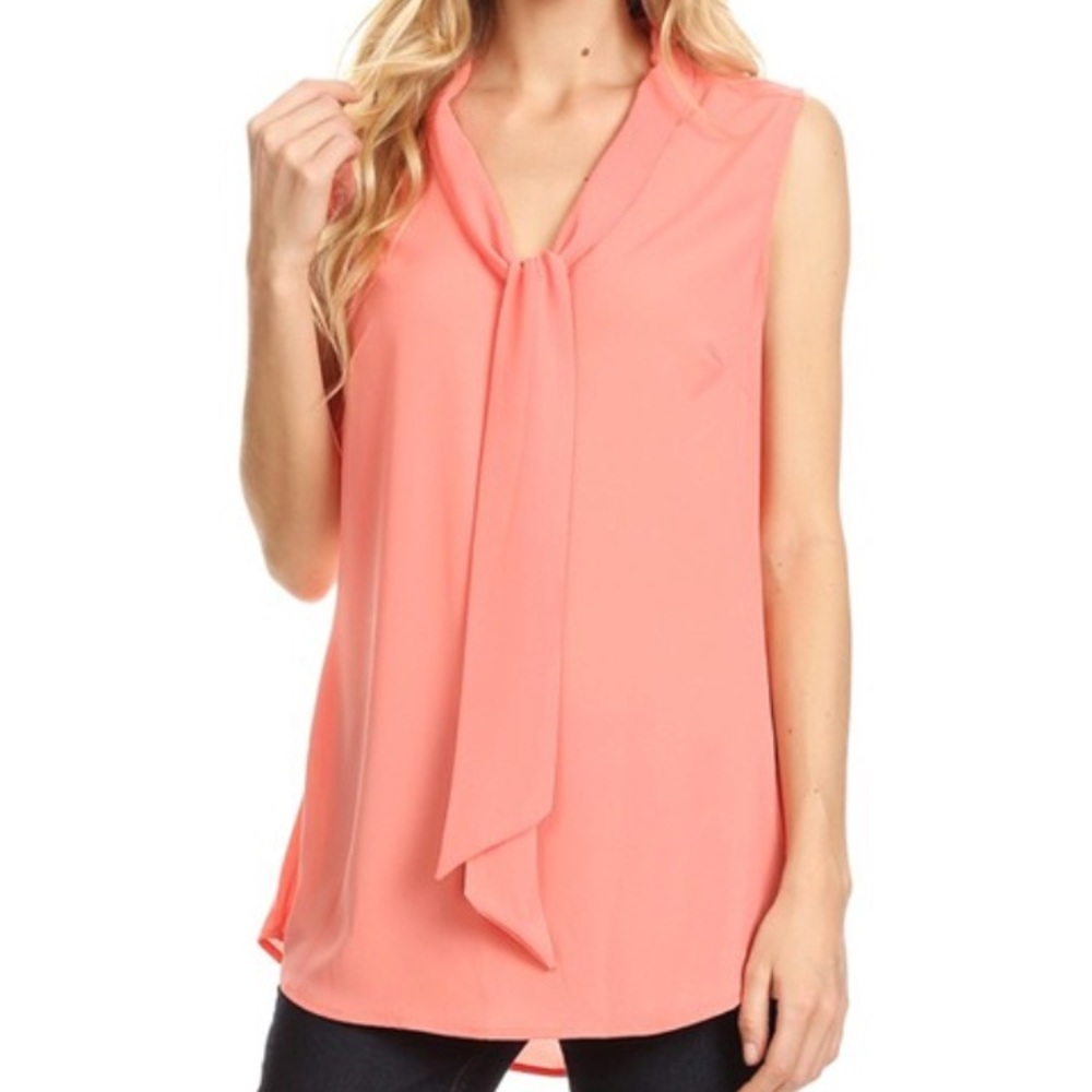 Pink Sleeveless Top Tie Detail Size Medium